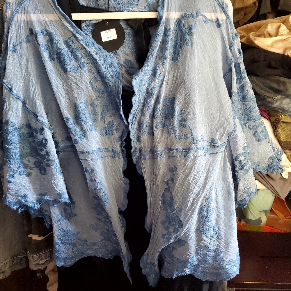 Vivid Women's 3X Blue Lace Shrug Jacket Plus